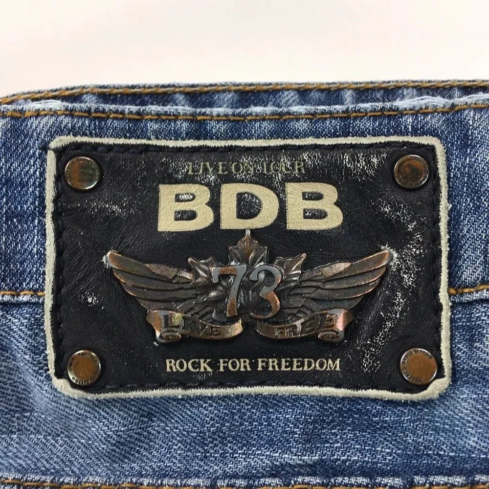 Buffalo‎ David Bitton Mens Blue Jeans 34X28 Boot Cut Ripped Rough Cuffs Denim